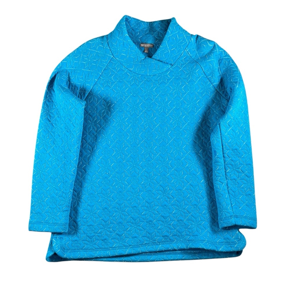 T by Talbots Blue Pullover Long Sleeve Sweatshirt Metallic Snowflake Size Medium